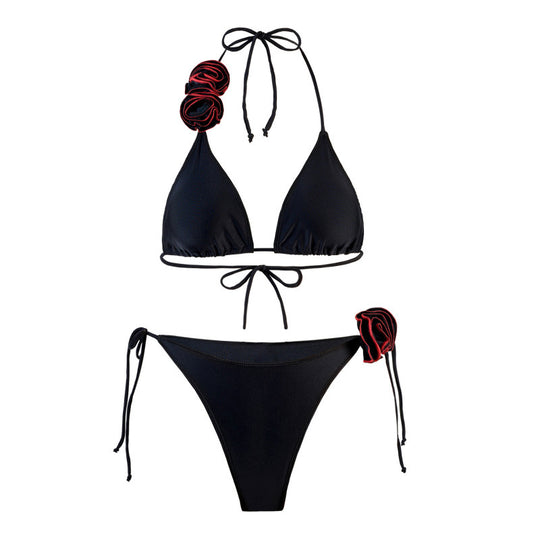 Damen Triangel-Bikini mit verspieltem Blumendesign und verstellbaren Trägern R&B