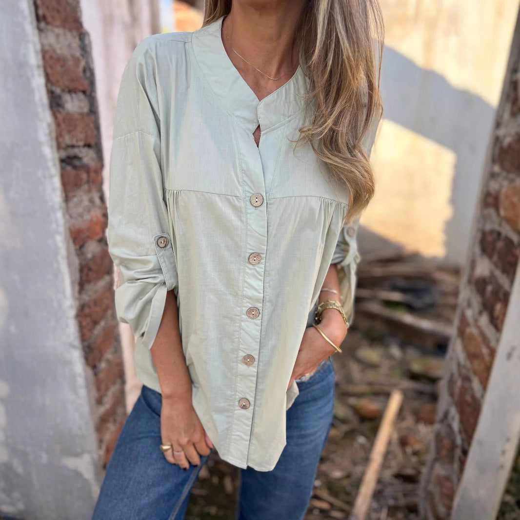 Damen Baumwollbluse mit Knopfleiste und bequemem Schnitt R&B