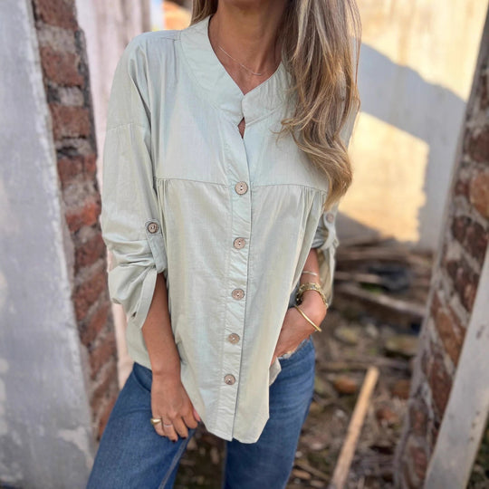 Damen Baumwollbluse mit Knopfleiste und bequemem Schnitt R&B