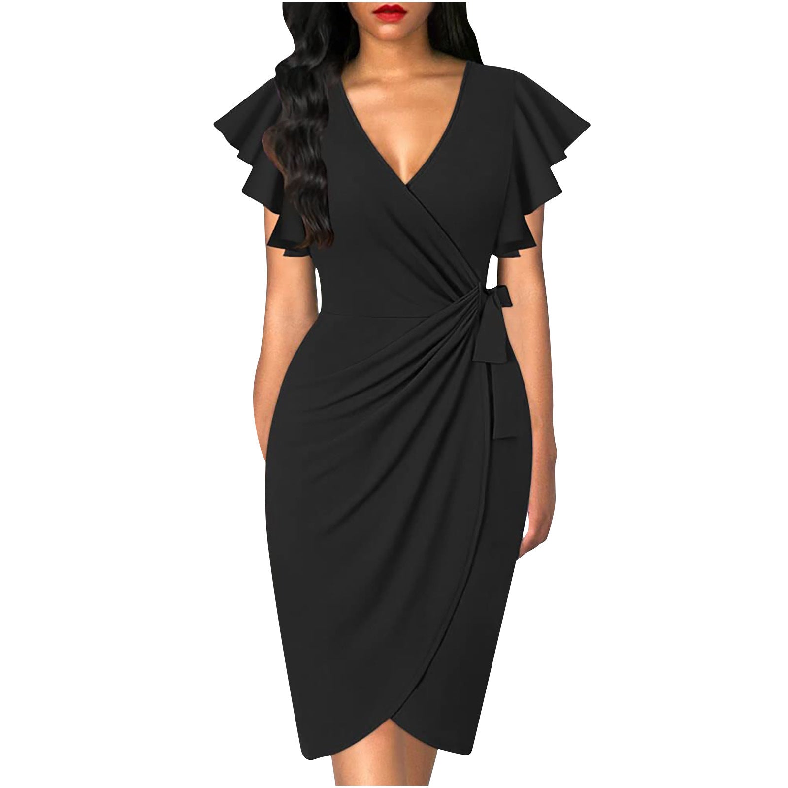 Damen Wickelkleid mit Rüschendetails und elastischem Tailleneinsatz R&B