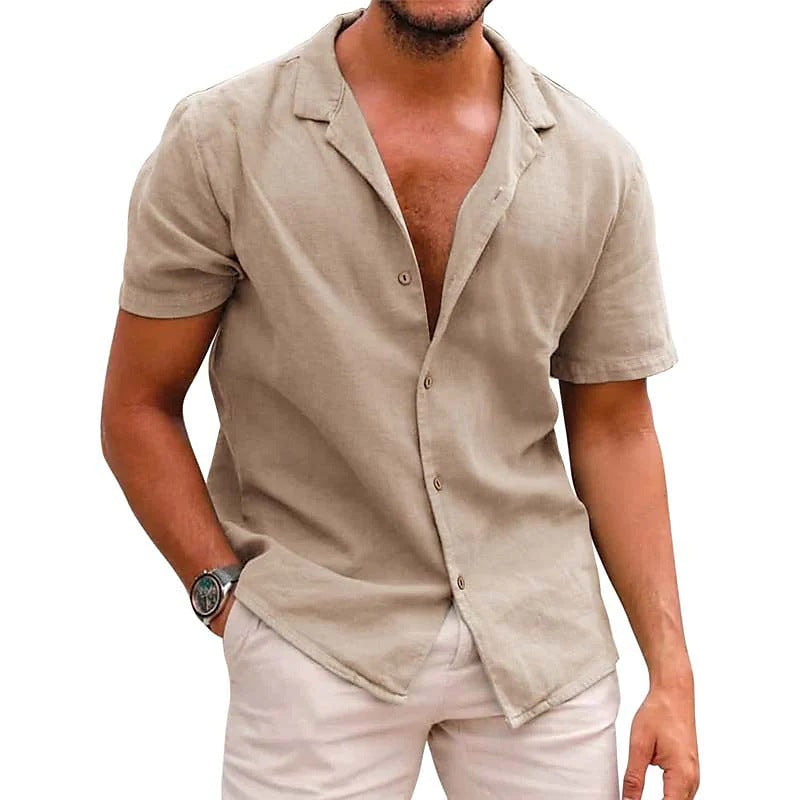 Herren kurzärmliges Leinenhemd R&B