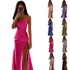 Damen Elegantes Raffung Hoher Schlitz Maxi Kleid R&B