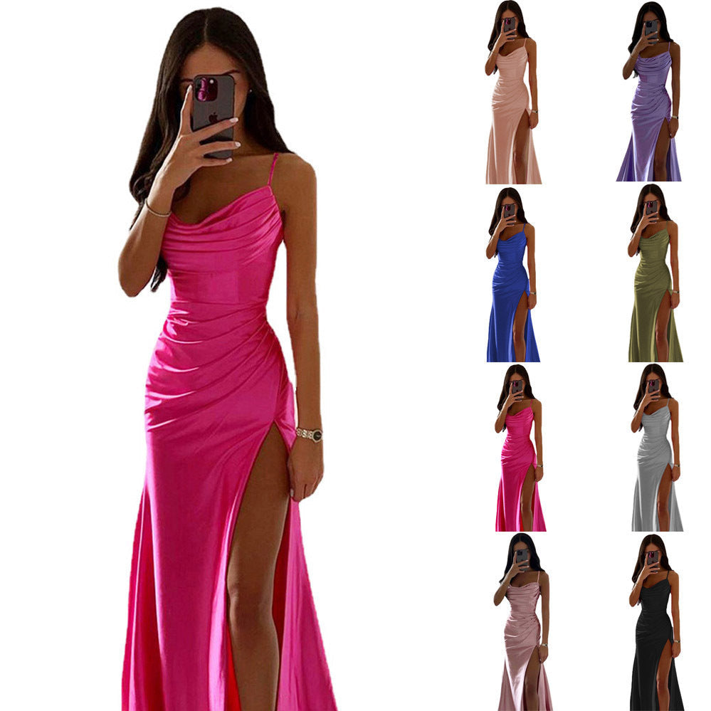 Damen Elegantes Raffung Hoher Schlitz Maxi Kleid R&B