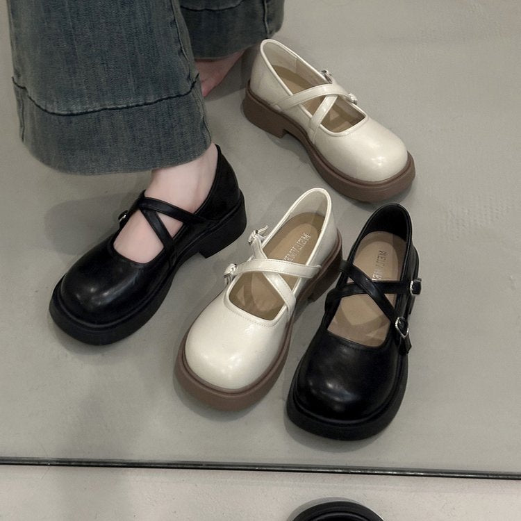 Damen modische Mary Jane Ballerinas mit verstellbarem Riemen aus hochwertigem Leder R&B