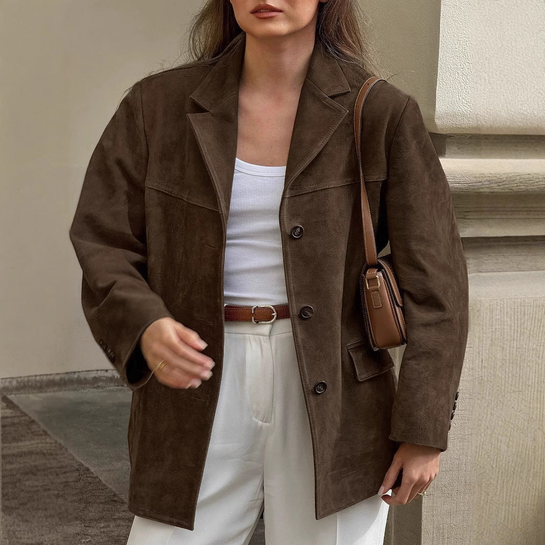 Damen Suede-Jacke im modernen Oversized-Stil R&B