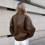 Damen Modische Kunstlederjacke im lässigen Oversized-Schnitt R&B