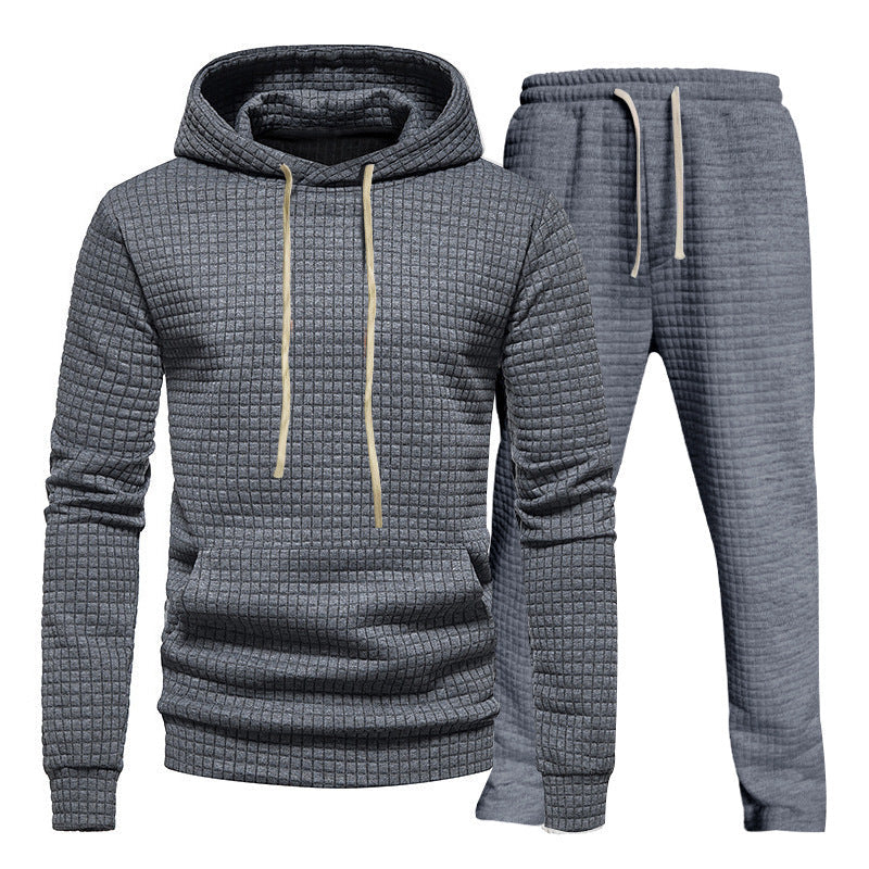 Herren lässiges Freizeit-Hoodie-Set mit strukturierter Oberfläche und elastischem Bund R&B