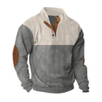 Herren nan lässiger Strickpullover mit Knopfleiste, Stehkragen und Ellenbogenpatches R&B