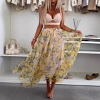 Damen Maxirock mit floralen Lagen und transparentem Design R&B
