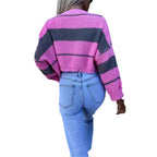 Damen cropped Strickpullover mit modischen Blockstreifen R&B