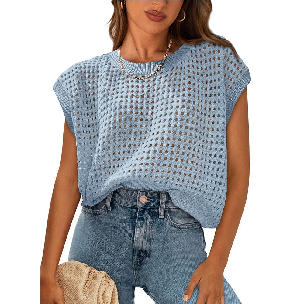 Damen lässiges Stricktop mit luftiger Lochstruktur R&B