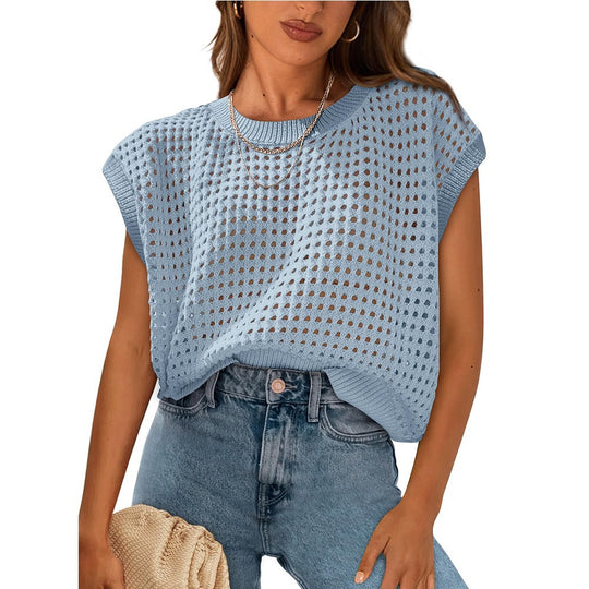 Damen lässiges Stricktop mit luftiger Lochstruktur R&B