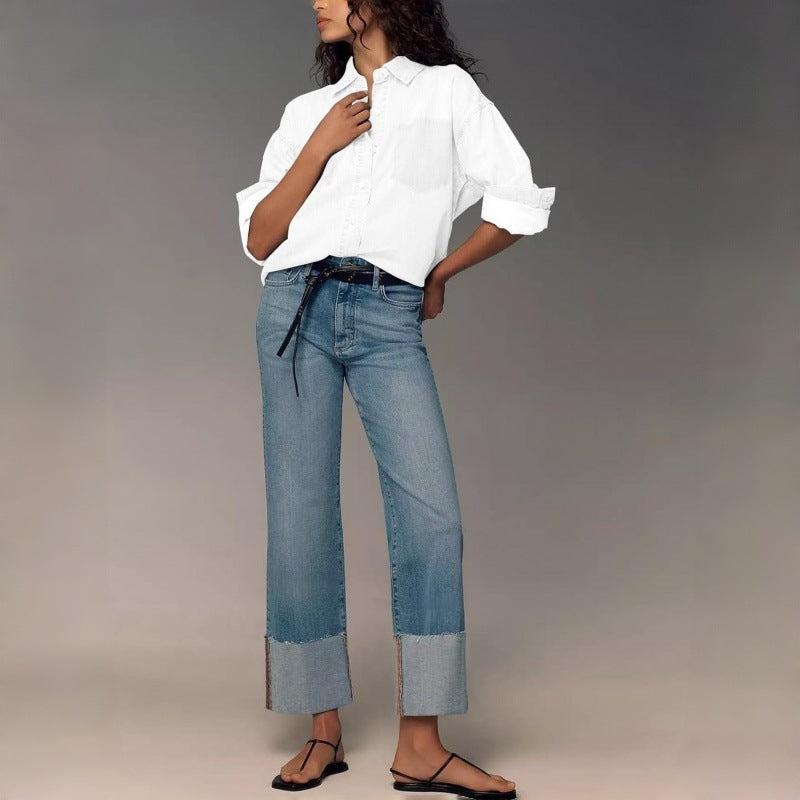 Damen Designer Jeans im modernen Boyfriend-Stil mit einzigartigen Detailverarbeitungen R&B