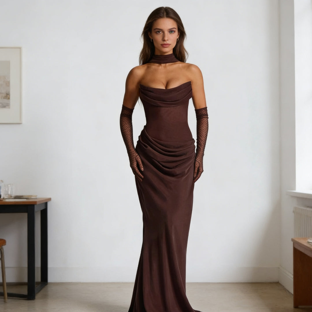 Damen Elegantes schulterfreies Maxikleid mit verführerischem Rüschendetail R&B