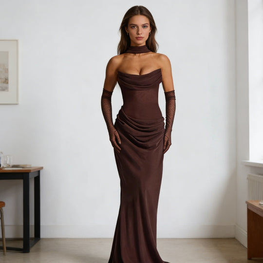 Damen Elegantes schulterfreies Maxikleid mit verführerischem Rüschendetail R&B