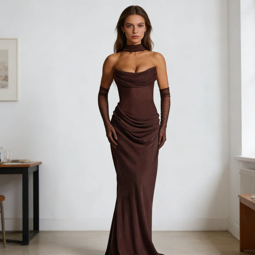 Damen Elegantes schulterfreies Maxikleid mit verführerischem Rüschendetail R&B