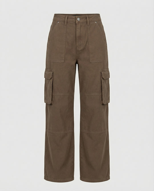 Damen tiefer geschnittene Workwear-Cargohose mit extra weitem Bein, überlappenden Klappfächern und Knieabsteppungen R&B