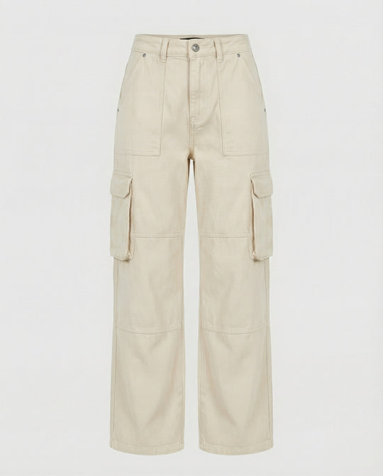Damen tiefer geschnittene Workwear-Cargohose mit extra weitem Bein, überlappenden Klappfächern und Knieabsteppungen R&B