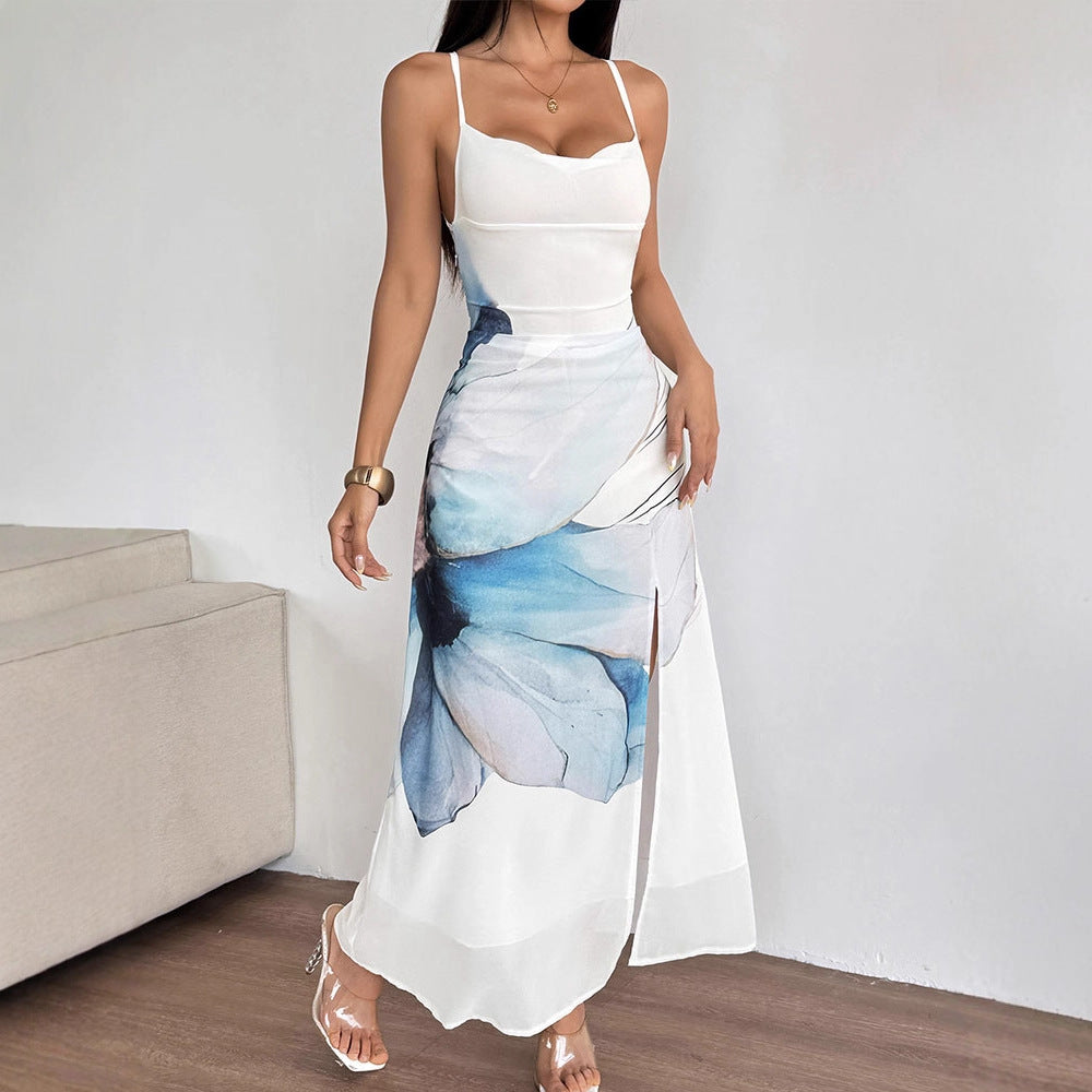 Damen Maxikleid mit zartem Blumenmotiv und spielerischen Spaghettiträgern R&B