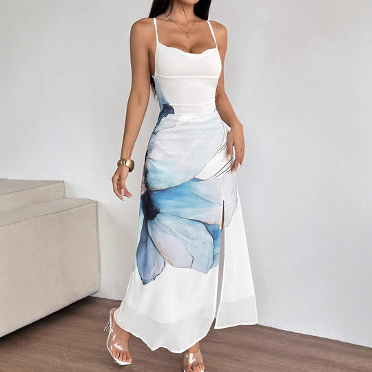 Damen Maxikleid mit zartem Blumenmotiv und spielerischen Spaghettiträgern R&B