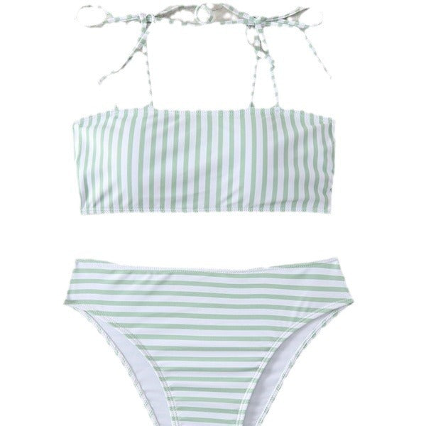 Damen Hochgeschnittener Bikini mit modischen Streifen und verstellbaren Trägern R&B