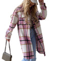 Damen Kariertes Overshirt mit knöpfbarem Design und aufgesetzten Taschen R&B