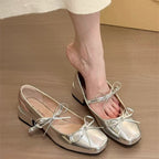 Damen elegante Mules mit raffinierten Schleifen und stylisher Metallic-Oberfläche EB