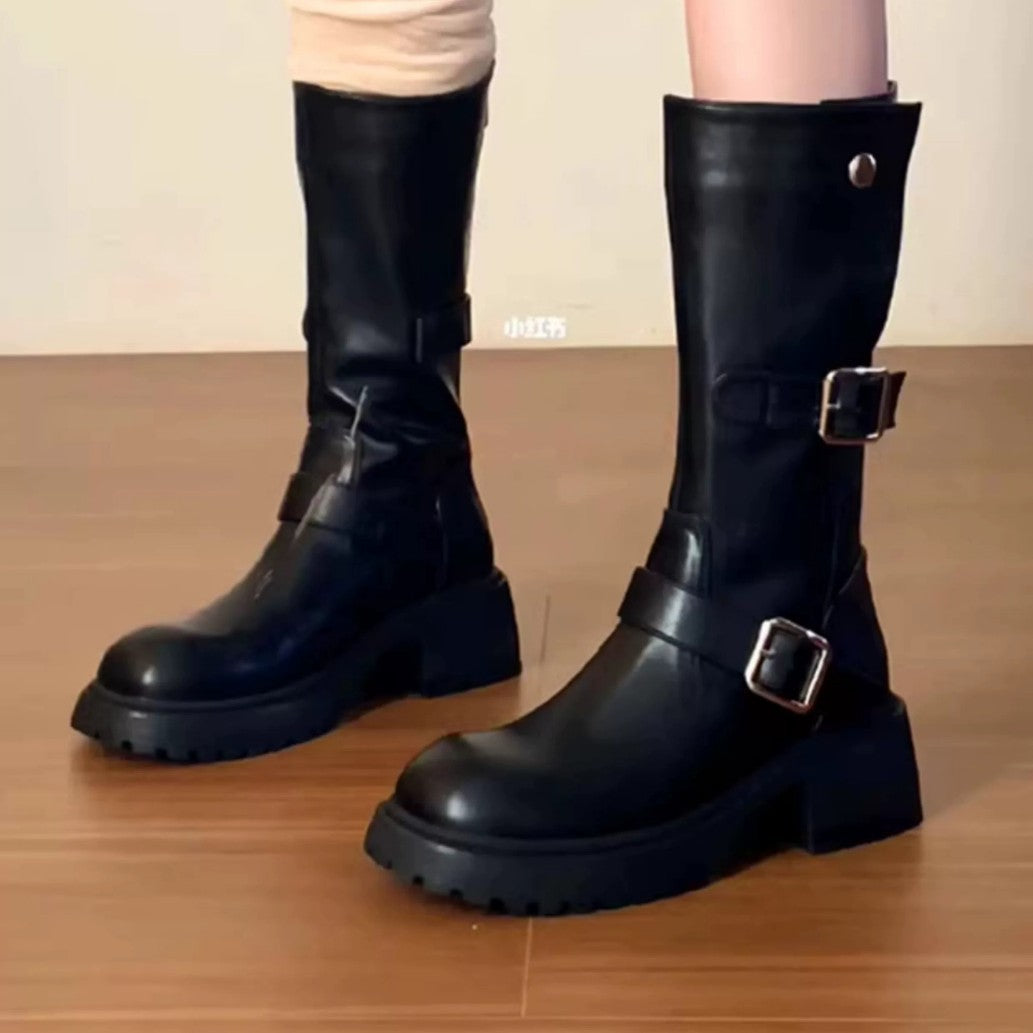 Damen robuste Stiefel mit modischem Schnallen-Design R&B