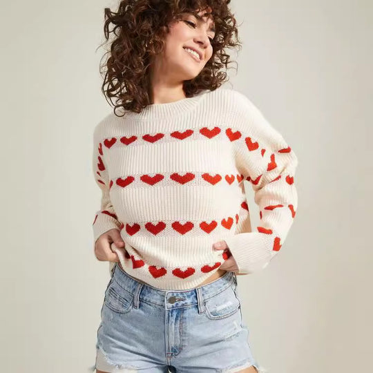 Damen gemütlicher Pullover mit Herzmuster R&B