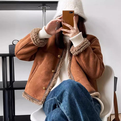 Damen Kunstlederjacke mit kuscheligem Teddyfutter R&B