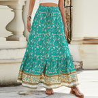 Damen Long Skirt mit Volants und buntem Muster R&B