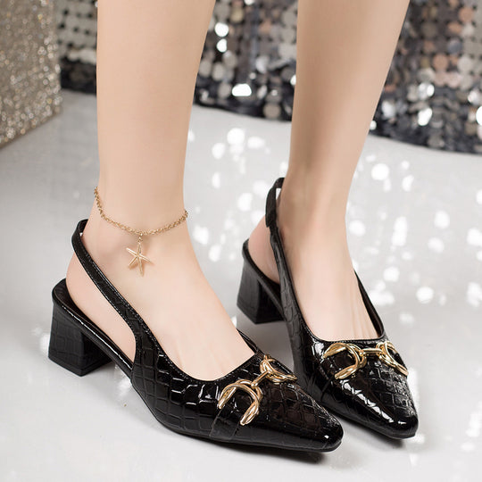 Damen Slingback-Pantoletten mit eleganter Krokoprägung und goldener Schnalle R&B