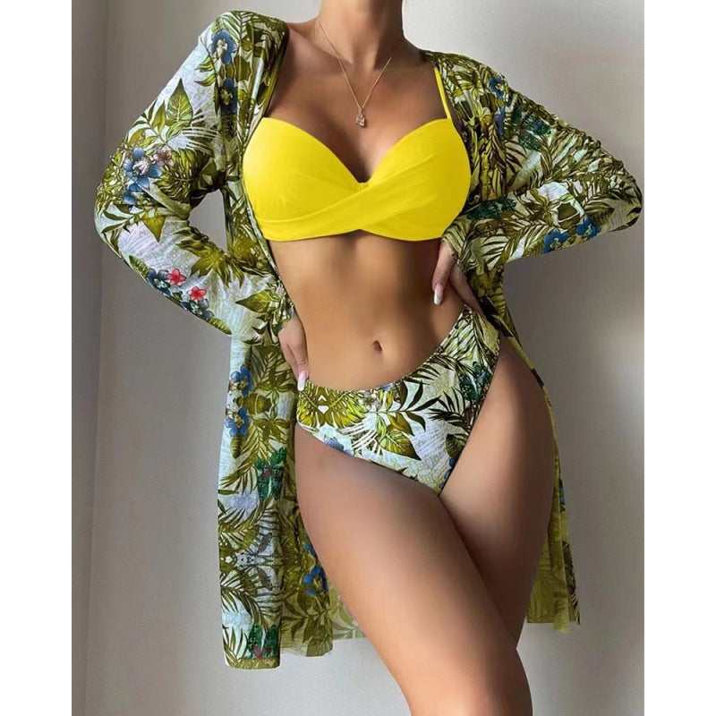 Damen Strandcover-Up mit modischem Blumendruck und langen Ärmeln R&B