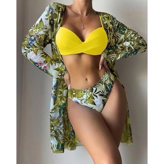 Damen Strandcover-Up mit modischem Blumendruck und langen Ärmeln R&B
