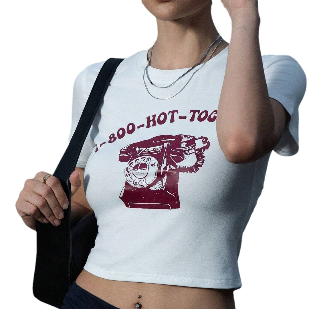 Damen Crop-T-Shirt mit kreativem Telefon-Design R&B