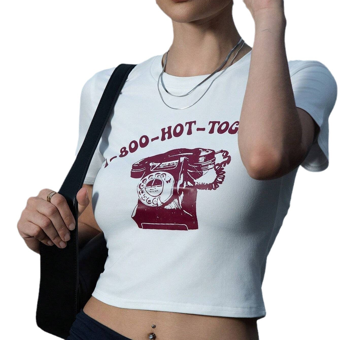 Damen Crop-T-Shirt mit kreativem Telefon-Design R&B