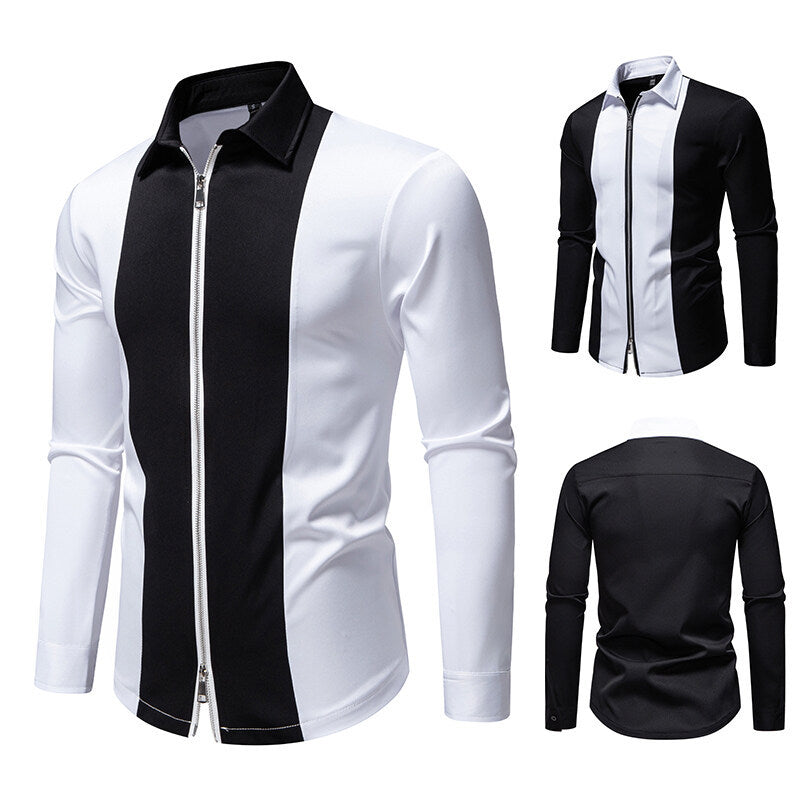 Herren modisches Langarmshirt mit stylischem Stehkragen und kontrastierenden Paspeln