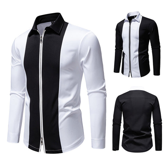 Herren modisches Langarmshirt mit stylischem Stehkragen und kontrastierenden Paspeln R&B