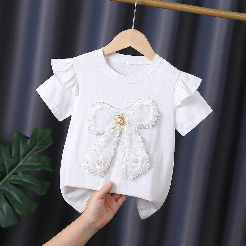 Mädchen T-Shirt mit dekorativem Rüschendesign und kunstvollem Schleifenmotiv R&B