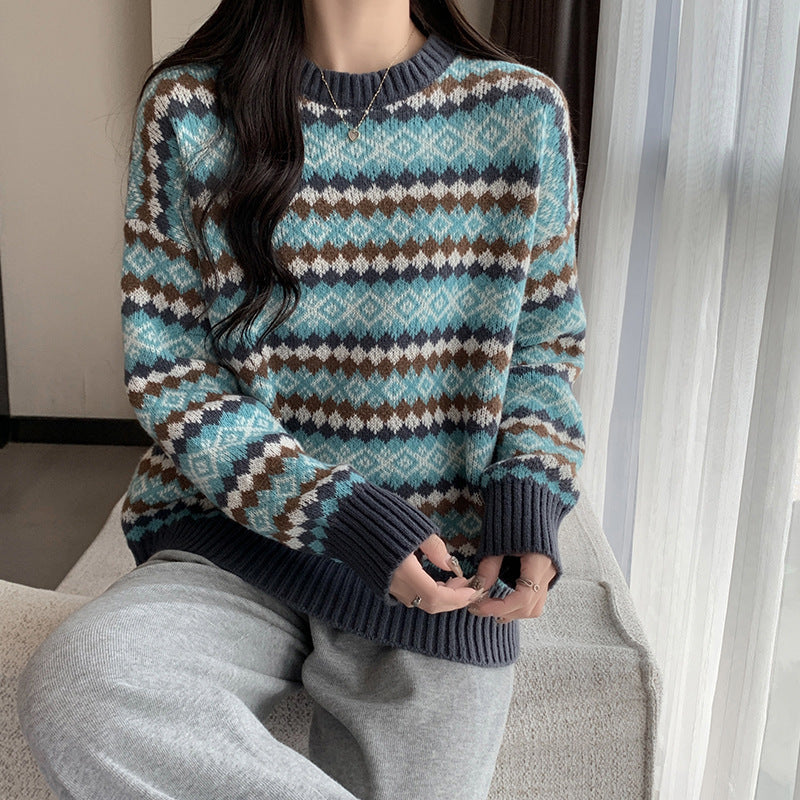 Damen Pullover mit geometrischem Norwegermuster und Lockere Passform R&B