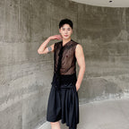 Herren modisches ärmelloses Oberteil mit transparentem Design und raffinierten Details R&B