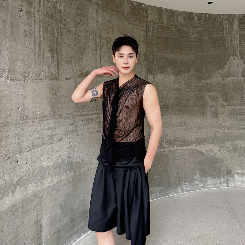Herren modisches ärmelloses Oberteil mit transparentem Design und raffinierten Details R&B