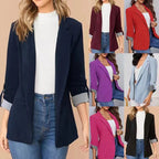 Damen stilvolle und vielseitige Blazerjacke mit umgeschlagenen Ärmeln R&B