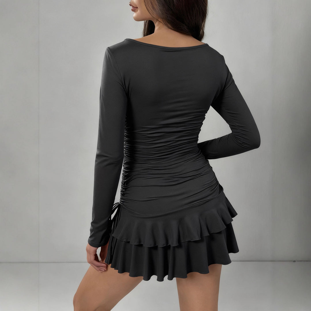 Damen Figurbetontes Minikleid mit Rüschendetails und seitlichen Bindebändern R&B