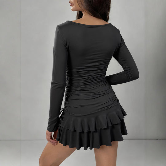 Damen Figurbetontes Minikleid mit Rüschendetails und seitlichen Bindebändern R&B
