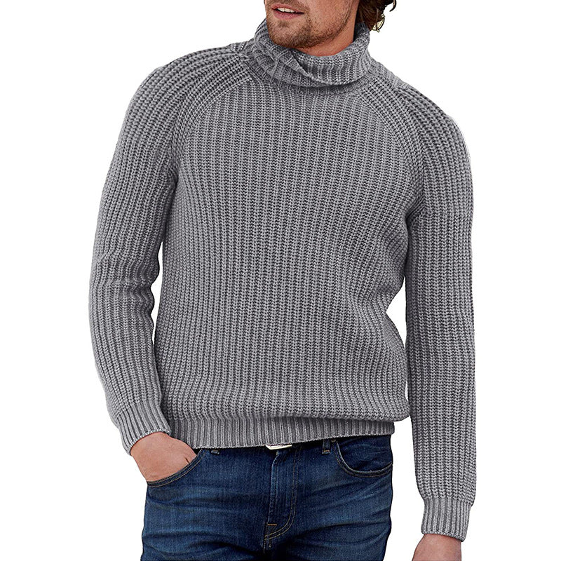 Herren Grobstrick Pullover mit hohem Kragen R&B