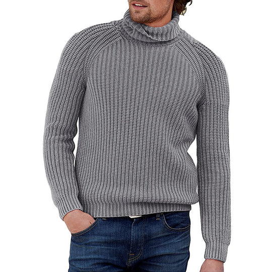 Herren Grobstrick Pullover mit hohem Kragen R&B