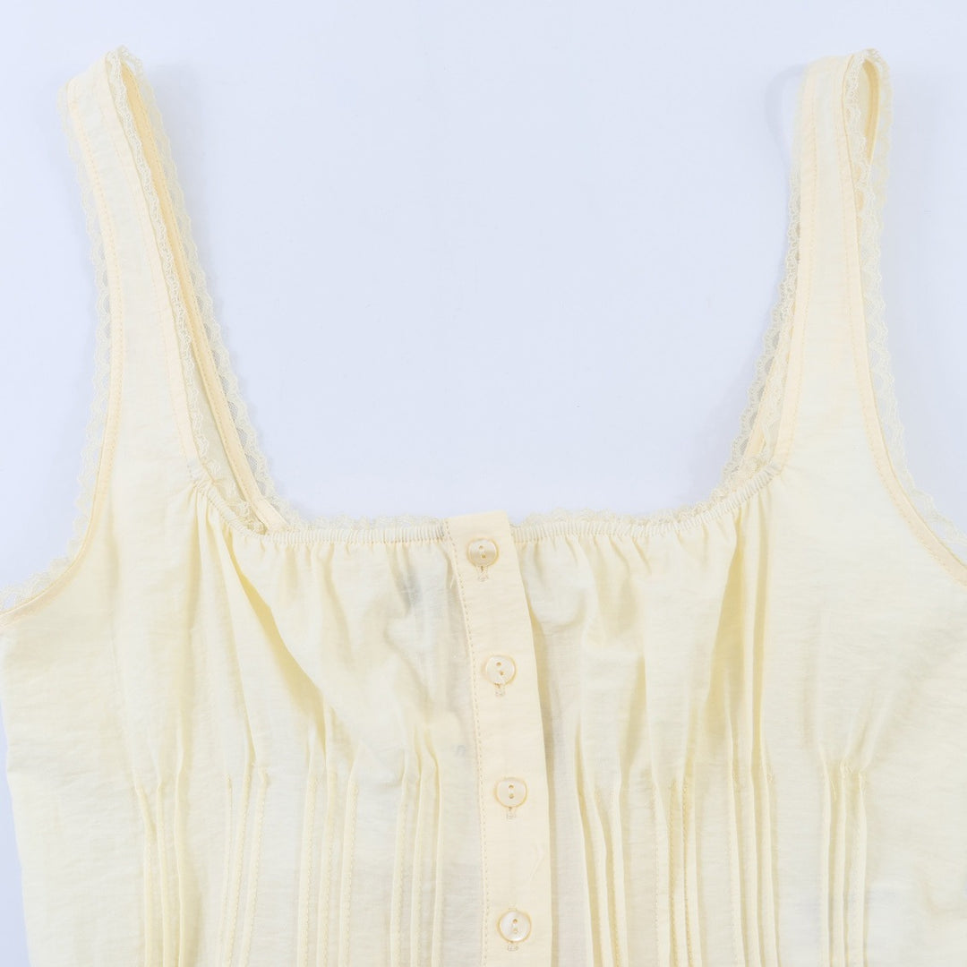 Damen-Crop-Top mit feinen Falten und Zierknöpfen R&B