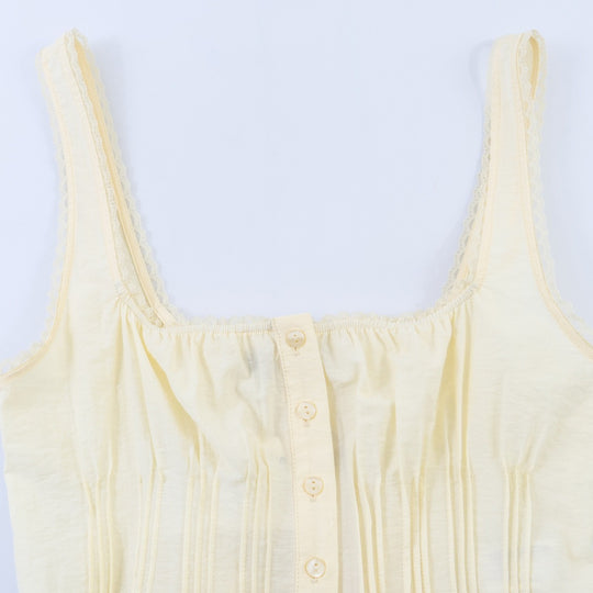 Damen-Crop-Top mit feinen Falten und Zierknöpfen R&B