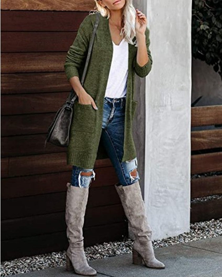 Damen Lange Strickjacke mit offenem Schnitt und lässigem Design R&B